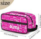 Personalized Travel Cosmetic Bag Waterproof Makeup Bags, Custom Name Rosy Pink Organizer Case Toiletries Container Bag