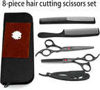 Hair Scissors Professional Set - Steel Barber Shears with Offset Handle, Thinning & Straight Scissors for Salon & Home Hair Cutting