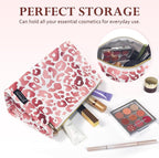 Aosbos Premium Small Makeup Bag, Compact Cosmetic Pouch, Travel-Size Make UP Case for Women, Leopard, Pink