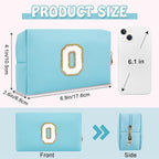 Small Initial Preppy Patch Makeup Bag, Personalized Blue Cute Cosmetic Zipper Pouch Toiletry Bags for Traveling, Waterproof Chenille Letter Make Up Storage Travel Essentials for Women Female(Letter O)