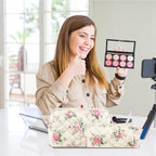 2Pcs Floral Makeup Bag for Women Cotton Quilted Small Coquette Cosmetic Bag Cute Zipper Pink Flower Makeup Pouch Aesthetic Portable Pencil Pouch Travel Toiletry Bag Trendy Cloth Skincare Bag