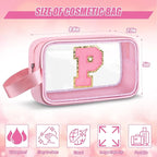 Initial Makeup Bag,Letter P Cute Clear Monogrammed Cosmetic Travel Bag for Womens Girls,Personalized Pink Aesthetic Traveling Make Up Organizer Bag for Beach,Waterproof Toiletry Bag