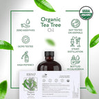 HBNO Organic Tea Tree Oil - Huge 16 oz (475ml) Large Size - Ideal for Diffusers, Cleaning Agents, Deodorizers, and Flavoring Agents.