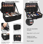 Relavel Large Makeup Organizer Profession Makeup Bag Extra Large Makeup Case with Adjustable Dividers, Adjustable Angle Fixed Belt and Shoulder Strap Plastic Dividers
