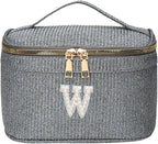 EURYNOME Makeup Bag with Custom Letter W, Water-Resistant Travel Organizer Pouch, (8.3x5.1x5.1 Inch) Cosmetic Case for Women