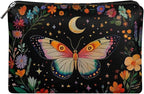 COEQINE Gothic Cosmetic Purses Leather Case for Women Trendy Butterfly Moon Goth Cosmetic Bags for Women Travel Black Floral Makeup Organizer Pouch With Zipper