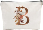 A-Z Boho Personalized Cosmetic Bag-Floral Cotton Letter Makeup Bag With Zipper-Artistic Cosmetic Bag For Travel-Bride,Birthday Gift For Women Daughter Friends-Women Makeup Organizer-A02