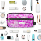 Custom Travel Toiletry Bag for Women, Large Makeup Bag, Cosmetic Bag, Comestic Essentials for Women, Watercolor Pink Leopard