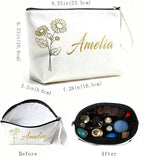 Personalized Makeup Bag Initial&Birth Flower Custom Small Travel Cosmetic Bag with Name Cute Makeup Bag for Women Girls