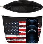 Vintage Retro American Flag Art Toiletry Bag Holder Portable Gift for Girls Women Large Capacity Travel Makeup Train Case for Cosmetics Digital Accessories Fashion Travel Bag