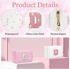 Glitter Initial Letter Makeup Bag, Small Personalized Sequins Letters PU Leather Cosmetic Bag Portable Waterproof Makeup Zipper Pouch, Shine Handbag Organizer Travel Bag Gifts for Women&Girls(White-D)