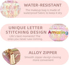 Hiroyuki Iridescent Quilted Makeup Bag, 3pcs Cosmetic Bag Set, Large Capacity Travel-Friendly Pouch (URAmazing, pink)