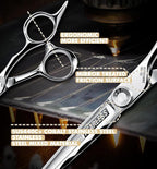 Professional Ergonomic Hair Cutting Scissors - SUS440C & Cobalt Stainless Steel Barber Shears - Fine Adjustment Tension - Premium Shears for Hair Cutting (6.0 Inches)