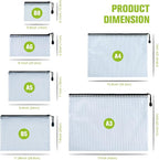 12 Pcs Plastic Mesh Zip File Bags, Waterproof Tear-Resistant Document File Folders, MultiSize Zipper Documents Pouch Organizer Bags for School Office Home Travel Storage(6 Sizes)