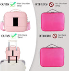 Travel Makeup Bag Organizer, 10.2 Inches Portable Makeup Train Case Cosmetic Brush Artist Storage Bag with Adjustable Dividers and Shoulder Strap (Pink)