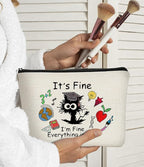 It's Fine Everything is Fine Cat Makeup Bag for Teen Girl Women,Cosmetic Bag Zipper Travel Toiletry Bag Best Gift Idea for Cat Lovers Teen Girls,Cat Owners Gifts,Birthday Gift,Graduation Gifts 2024