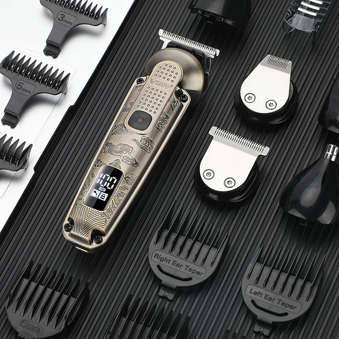 VGR 095 Beard Trimmer for Men, 7 in 1 Waterproof Cordless Hair Clippers and Trimmers Set, Electric Razor Shavers T-Blade Hair Trimmer Grooming Kit for Nose Body Ear Face Mustache, V-103