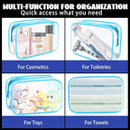 16 Pieces Clear Cosmetic Bags, PVC Clear Pouch with Zipper TSA Approved Toiletry Bag for Travelling, Waterproof Transparent Travel Makeup Cosmetic Organizer Case for Men and Women (Blue-M)