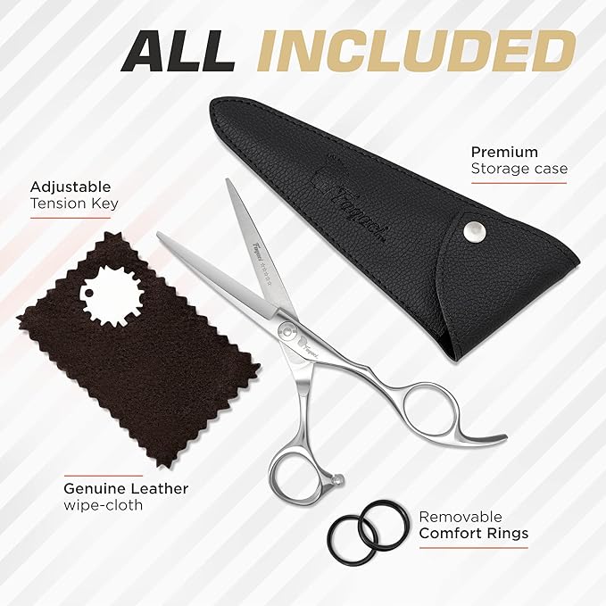 Fagaci Professional Hair Cutting Scissors 6” Super Sharp Thin Blades, 440C Steel for Maximum Precision Hair Scissors for Women & Men, Lightweight Hair Shears for Hair Cutting, Barber Scissors