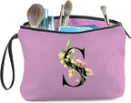 Women Birthday Unique Bride to be Bridal Shower Initial Gifts for Mom Sister Friend Her Teacher Aunt Makeup Cosmetic Bag with Mirror Mothers Day Christmas Graduation S