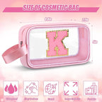 Initial Makeup Bag,Letter K Cute Clear Monogrammed Cosmetic Travel Bag for Womens Girls,Personalized Pink Aesthetic Traveling Make Up Organizer Bag for Beach,Waterproof Toiletry Bag