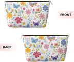 Womens Leather Makeup Bag Cosmetic Bag Travel Toiletry Bags Make Up Bags for Women Adult (Floral Butterflies)