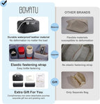BOYATU Travel Makeup Bag for Women: Cosmetic Organizer Bag with Compartments - Leather Make up Bags Set of 3 (G-4-Black)