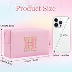 Small Personalized Glitter Initial Letter Makeup Bag, Cute PU Leather Chenille Letters Cosmetic Bag Travel Makeup Pouch, Preppy Travel Organizer Zipper Pouch for Women&Girls（PinkPink-H）