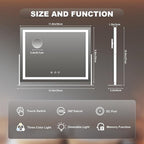 Hasipu Vanity Mirror with Lights, 13.8" x 10.6" LED Makeup Mirror, Light up Mirror with 10X Magnification, Smart Touch 3 Colors Dimmable, 360° Rotation (White)