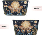 Womens Leather Makeup Bag Cosmetic Bag Travel Toiletry Bags Make Up Bags for Women Adult (Boho Sun-Moon)