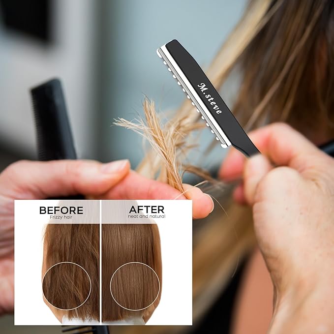 Hair Razors For Cutting Hair 6.89",Professional Hair Styling Thinning Texturizing Cutting Razor with Replacement Hair Razor Blades,Ideal for Salon/Home -11PCS Black