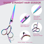 Hair Cutting Scissors Kit 11PCS, Professional Haircut Scissors with Japanese Stainless Steel Shears, Thinning Shears, Haircut Accessories in Leather Case for Salon/Home (Rainbow)