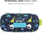 mibasies Boys Pencil Case for Kids, Multi-Slot Pencil Pouch, Galaxy Dinosaur Blue
