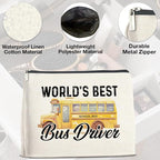 Bus Driver Gifts Makeup Bag School Bus Driver Appreciation Gifts, Thank You Gifts for Bus Driver, World Best Bus Driver Zipper Makeup Pouch