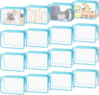 16 Pieces Clear Cosmetic Bags, PVC Clear Pouch with Zipper TSA Approved Toiletry Bag for Travelling, Waterproof Transparent Travel Makeup Cosmetic Organizer Case for Men and Women (Blue-M)