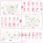 3Pcs Cotton Quilted Makeup Bag for Women Extra Large Coquette Small Floral Travel Cosmetic Bag Set Aesthetic Cute Bow Makeup Pouch Portable Toiletry Bag Puffy Essential Storage Organizer