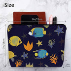 Sea Animal Makeup Bags Makeup Organizer, Ocean Sea Turtle Starfish Seaweed Flax Toiletry Bags Travel Cosmetic Bag Makeup Purse Pouch Skincare Bag Wallet Bags For Women Female Mom Daughter