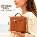Makeup Case for Women,Travel Make Up Bag Organizer With Compartments and Handle,Portable Cosmetic Bags for Girl,Toiletry Bag for Women - Brown