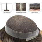 FACE MIRACLE Mens Toupee Lace Front Hairpieces Soft Human Hair Replacement System Natural Hairline Toupee for Men Poly V-Looped Mens hair Units 7"X9" #220 2# DARKEST BROWN WITH 20% SYNTHETIC GREY