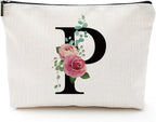 Initial A-Z Personalized Letter Makeup Bag, Monogrammed Bridesmaid Gifts/Presents Cosmetic Bag, Portable Stationery Storage Organizer Pouch, Friendship Love Travel Makeup Bags
