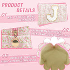 Personalized Quilted Cosmetic Bag, Puffy Monogrammed Christmas Birthday Gifts for Women & Girls, Cute initial Floral Makeup Bag Puffer Coquette Bag, Aesthetic Travel Toiletry Zipper Pouch(Pink,J)