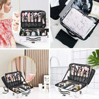 Travel Makeup Bag 3 Layers PU Leather Large Makeup Train Case Professional Cosmetic Bag Organizer Storage Artist Bag with Adjustable Strap Marble Pattern