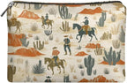 COEQINE Leather Cosmetic Purses for Women Western Purse Aztec Cltuch Wallet Travel Makeup Bag With Zipper Portable Cosmetic Pouch for Ladies Cell Phone Case,Cactus Race Horse Pattern