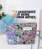 STARDW Aesthetic Floral Makeup Bag Cute Small Cosmetic Bags for Women Girls, Travel Toiletry Bag Large Capacity Zipper Makeup Pouch, Purse Organizer Pouches (Purple Florals)
