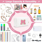 Small Personalized Initial A-Z Patch Makeup Bag,White Cute PU Leather Glitter Letter Cosmetic Bag for Teen Girls,Travel Toiletry Bag with Zipper,Preppy Monogrammed Birthday Gift for Daughter Niece M