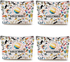 4pcs Volleyball Cosmetic Bag for Women, Volleyball Makeup Bag Pouch Accessories for Players Teams Stuff, Sport Party, Birthday Graduation Gifts for Her Women Friends