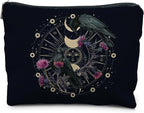 Goth Raven Makeup Bag, Celestial Sun and Moon Phase Witchy Makeup Bag for Women, Witch Stuff, Halloween Black Crow Floral Cosmetic Bag Toiletry Bag for Women, Black