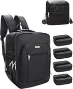 TANTO Makeup Backpack Makeup Artist Bag Professional Extra Large Cosmetic Bags Travel Train Case Storage Organizer Double-Layer Cosmetic Case with 4 Pouch and Brush Organizer (Black, two piece)