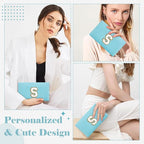 Small Personalized Initial A-Z Preppy Patch Makeup Bag,PU Chenille Letter Travel Cosmetic Pouch with Zipper,Blue Cute Toiletry Bag,Gift Ideal for Teen Girls Women Teacher Bridesmaid,Letter S