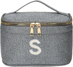 EURYNOME Makeup Bag with Custom Letter S, Water-Resistant Travel Organizer Pouch, (8.3x5.1x5.1 Inch) Cosmetic Case for Women